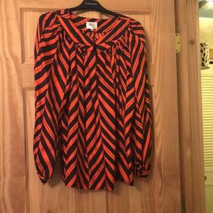 Milly silk blouse ~ deep orange and deep navy~ Made in USA